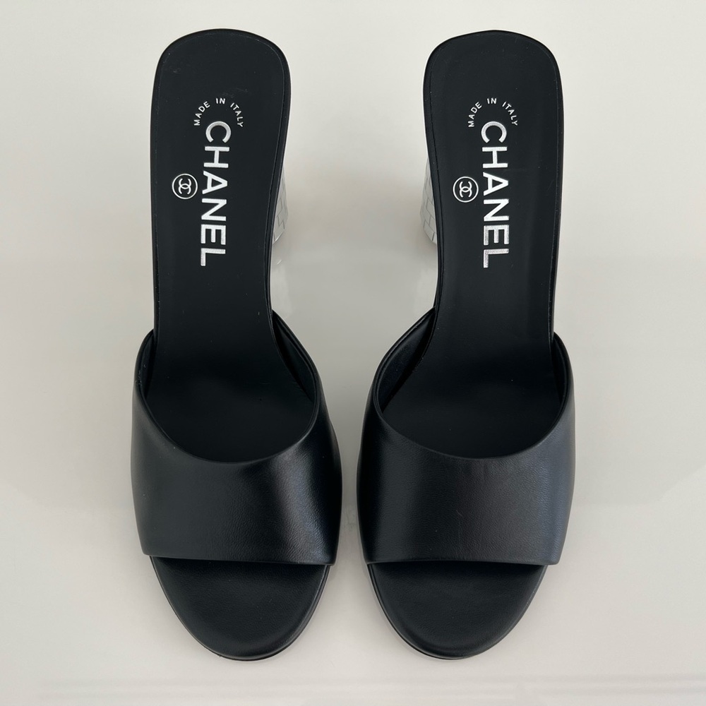 CHANEL 24C BLACK CC DISCO BALL HEEL SANDALS SIZE IT 38 / US 8 NIB!